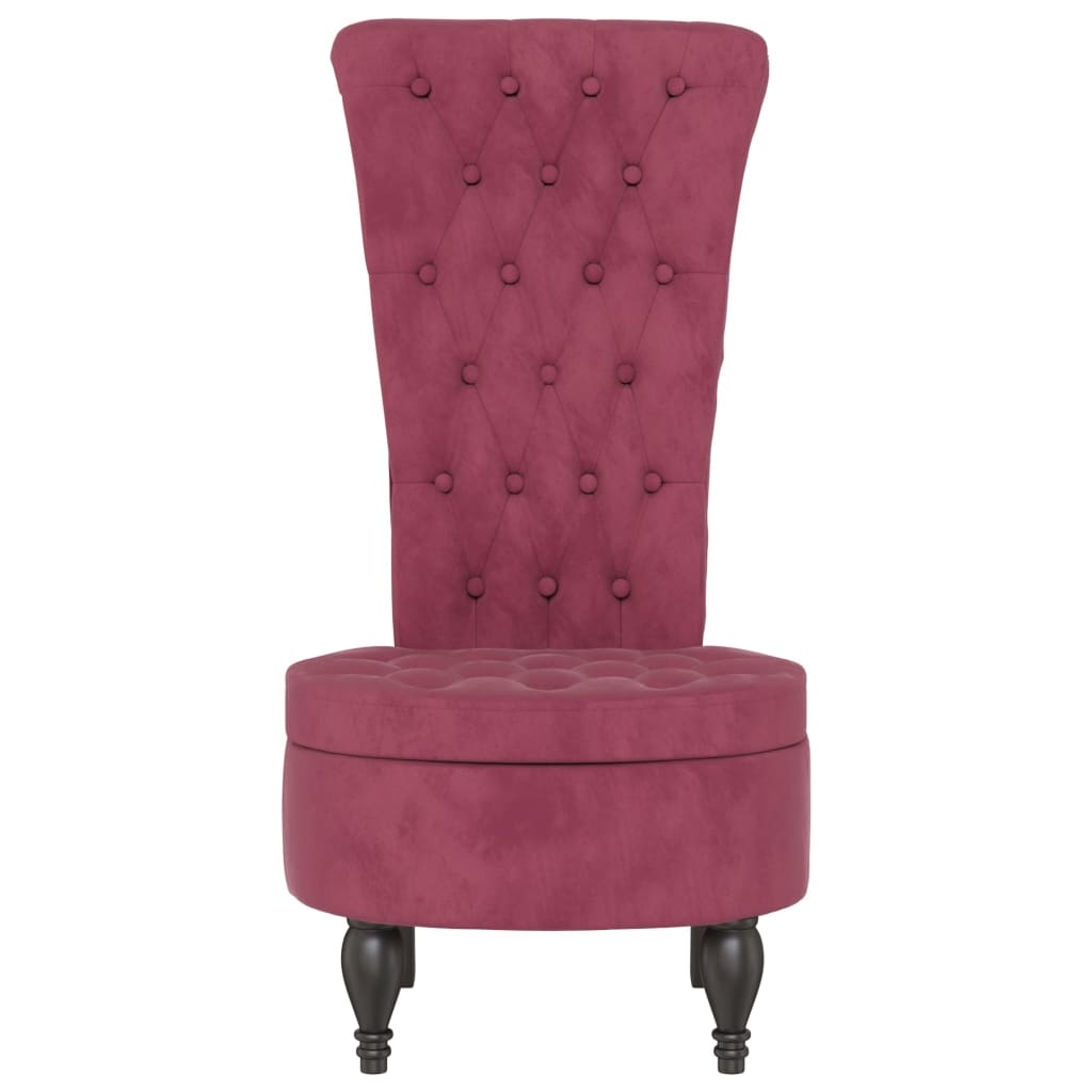 Cadeirão c/ encosto alto veludo vermelho-tinto design de botões