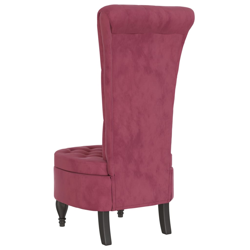 Cadeirão c/ encosto alto veludo vermelho-tinto design de botões