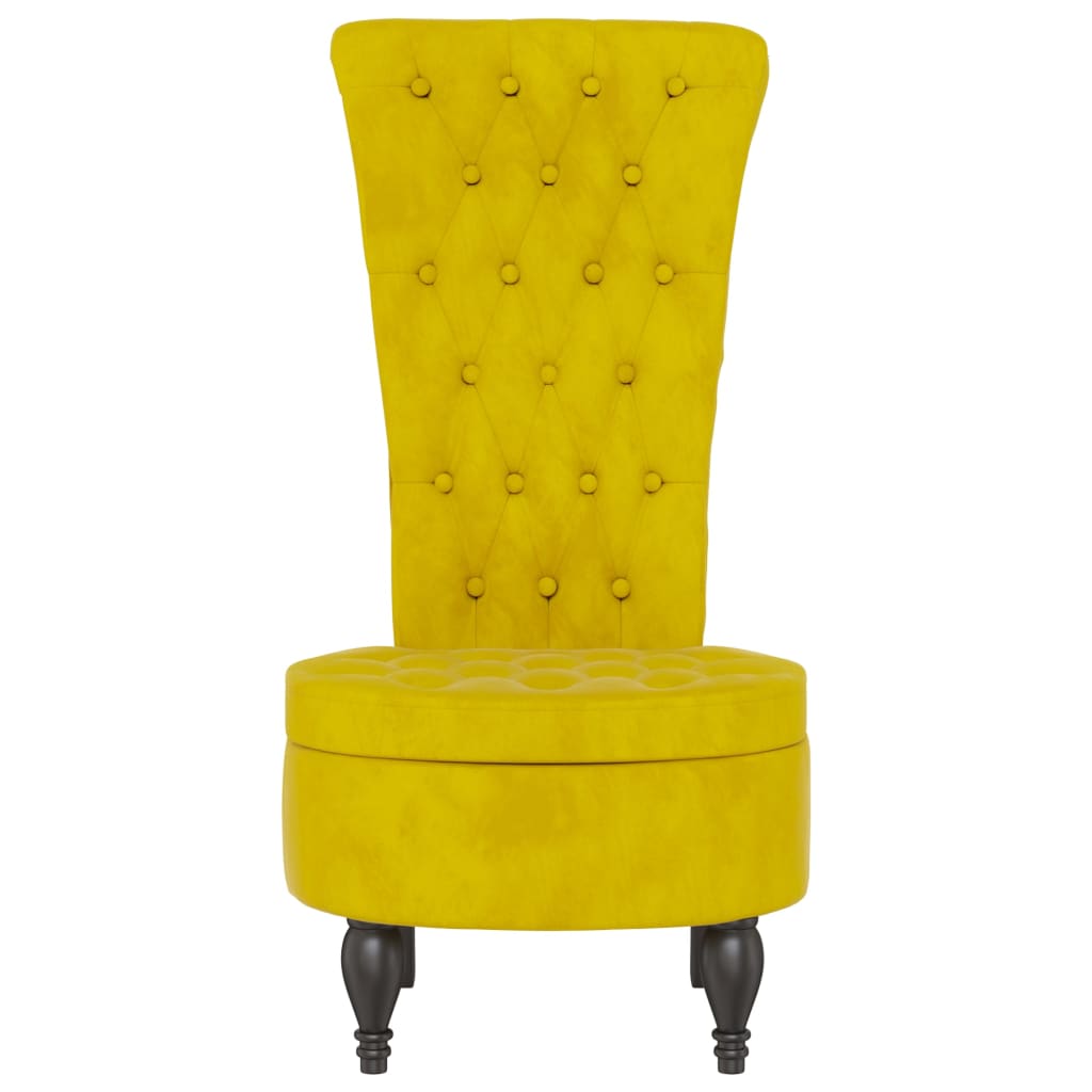 Cadeirão com encosto alto veludo amarelo design de botões