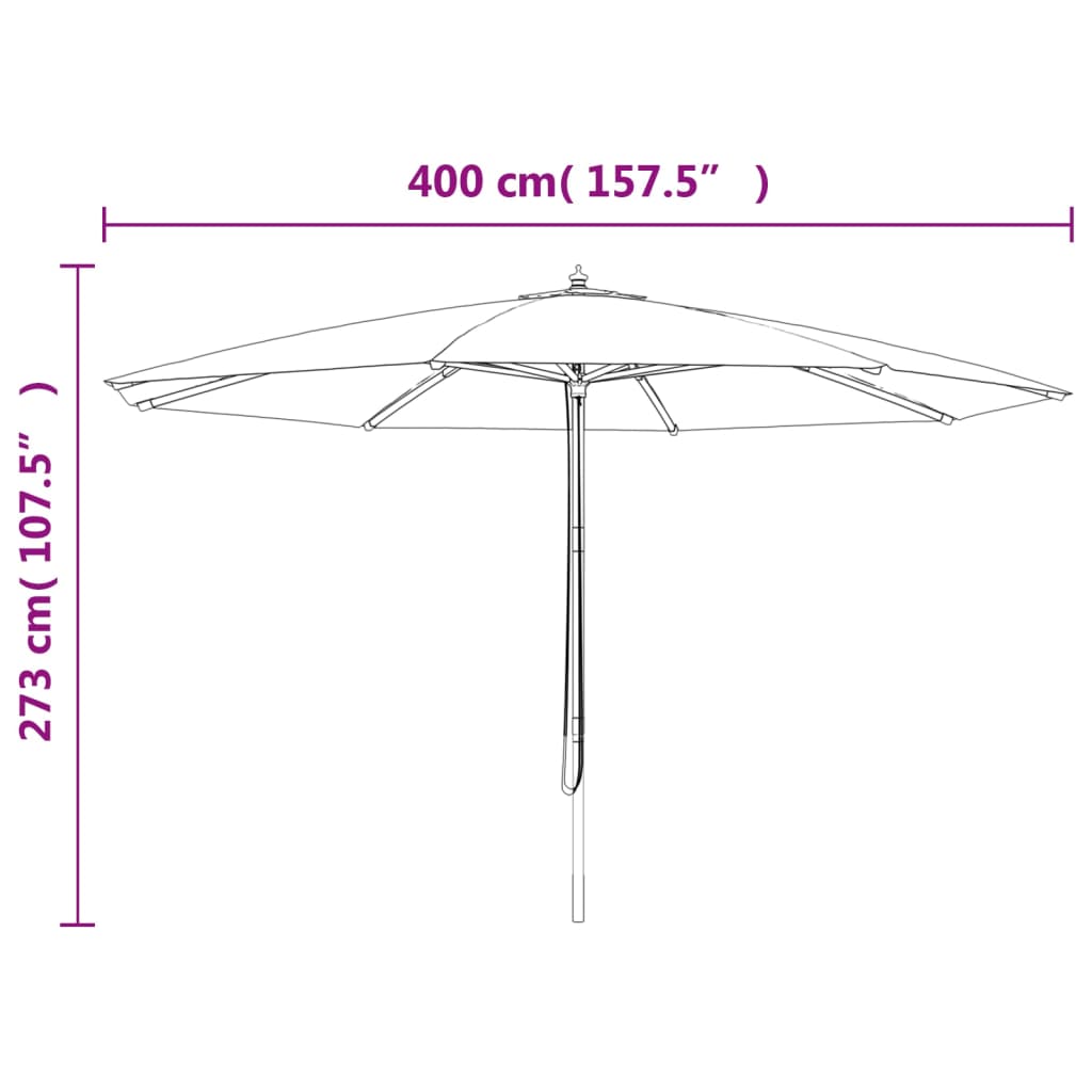 Guarda-sol de jardim com poste de madeira 400x273 cm antracite