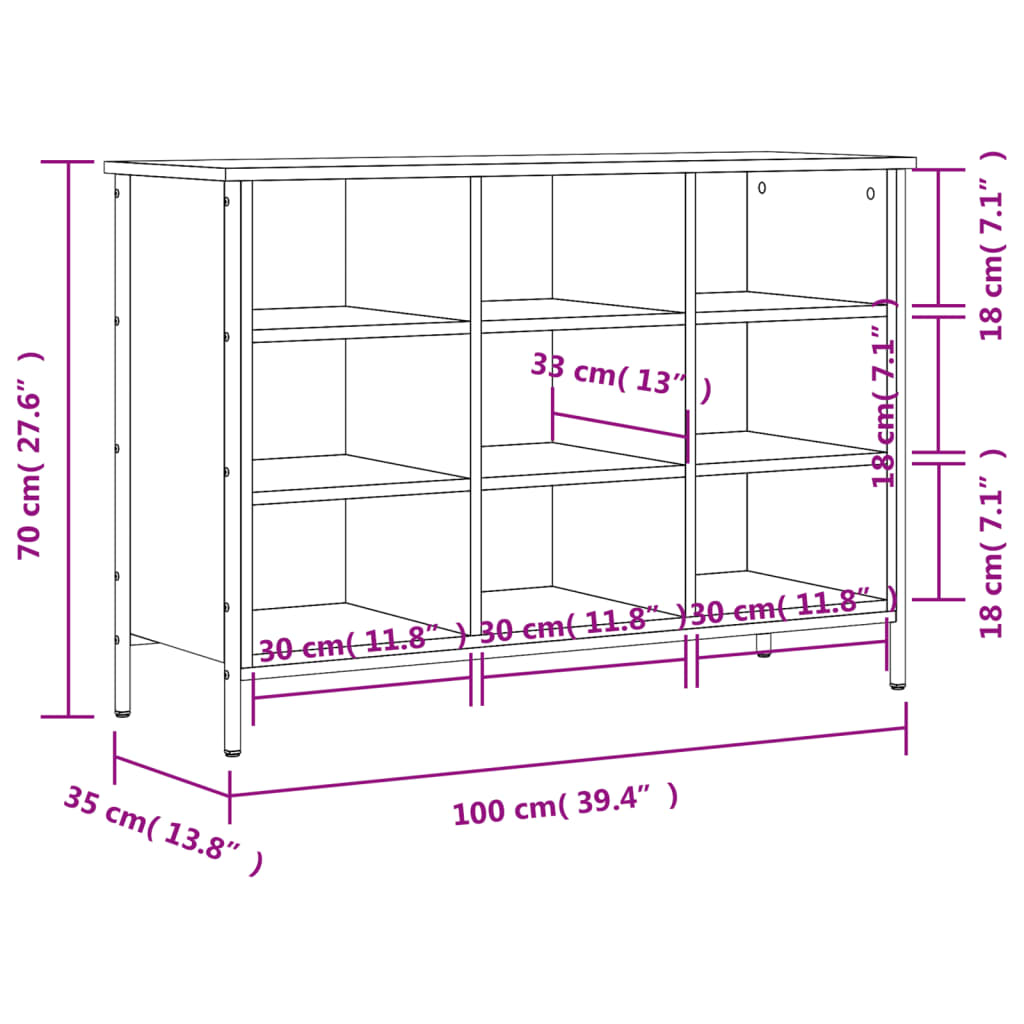 Sapateira 100x35x70 cm derivados de madeira cinzento sonoma