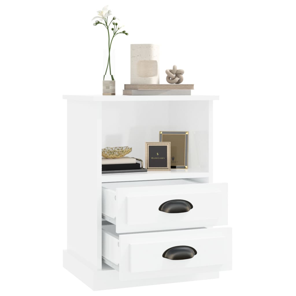 Mesas de cabeceira 2 pcs 43x36x60 cm branco brilhante