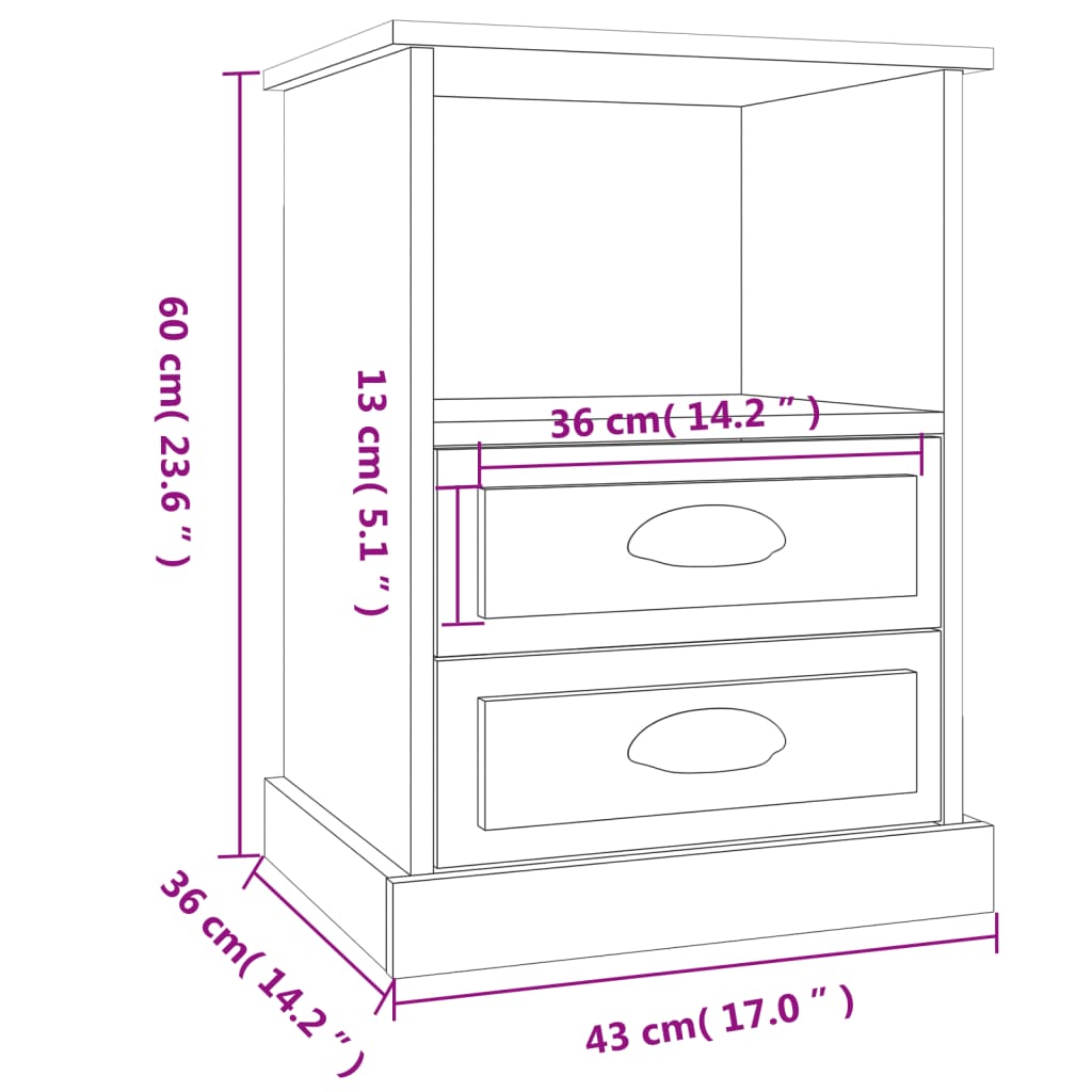 Mesas de cabeceira 2 pcs 43x36x60 cm cinzento sonoma