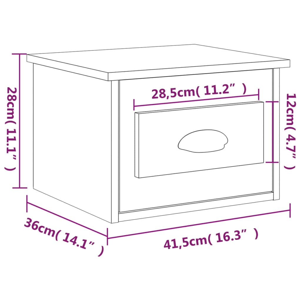 Mesas de cabeceira parede 2 pcs 41,5x36x28 cm cinzento cimento