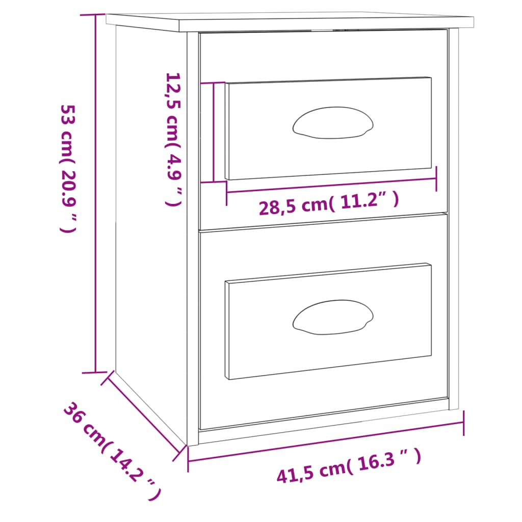 Mesa de cabeceira de parede 41,5x36x53 cm cinzento cimento