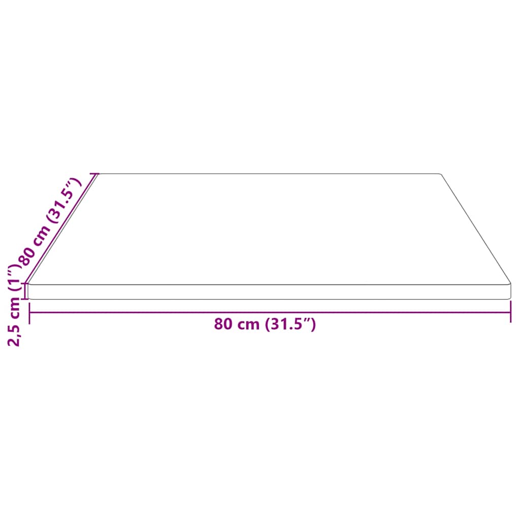 Tampo de mesa 80x80x2,5 cm madeira maciça pinho quadrado