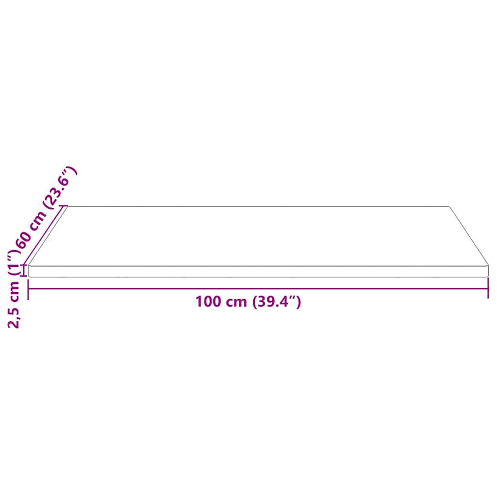 Tampo de mesa retangular 100x60x2,5 cm pinho maciço