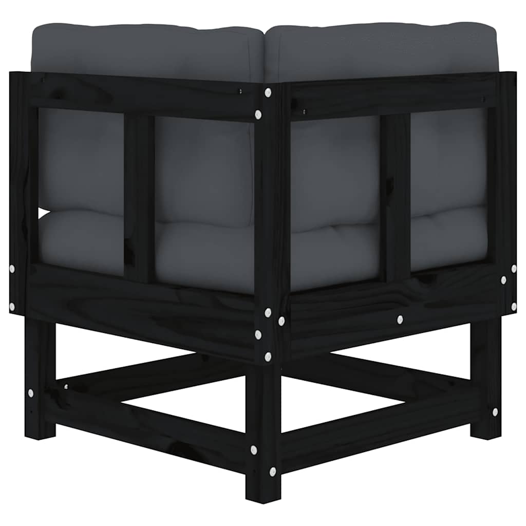 Sofás de canto com almofadões 2 pcs pinho maciço preto