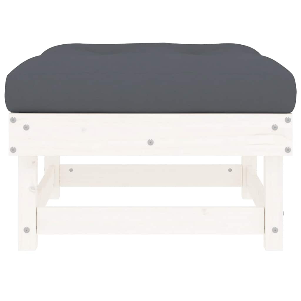 Apoios de pés p/ jardim c/ almofadões 2 pcs pinho maciço branco