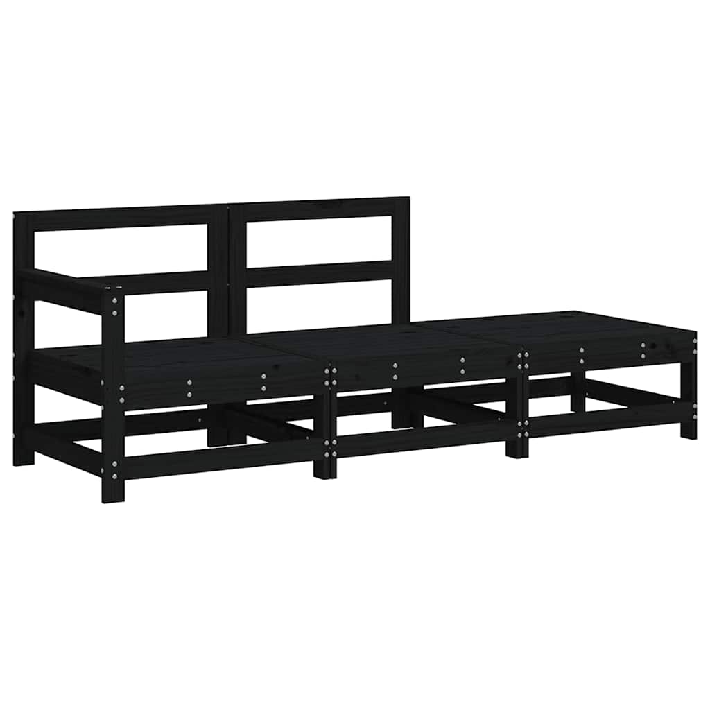 3 pcs conjunto lounge jardim c/ almofadões madeira maciça preto