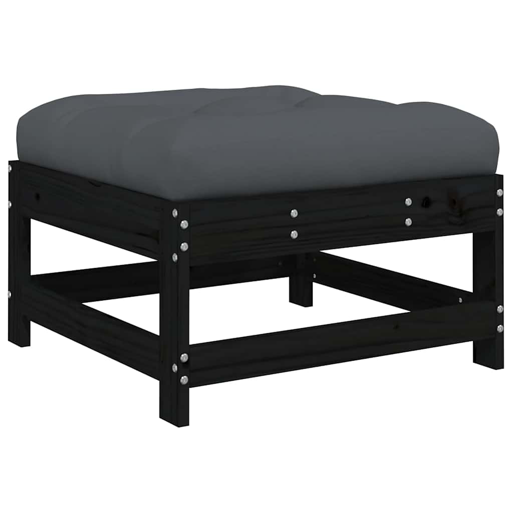 3 pcs conjunto lounge jardim c/ almofadões madeira maciça preto