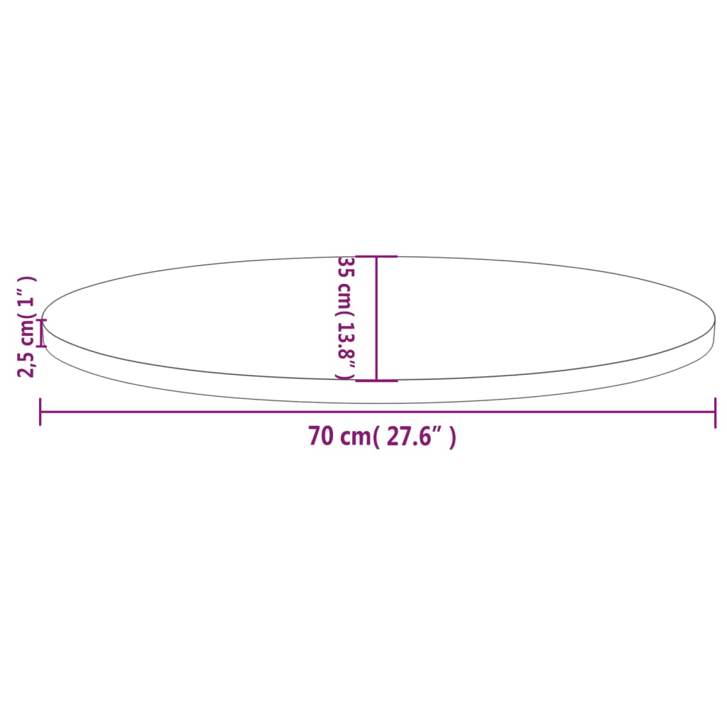 Tampo de mesa 70x35x2,5 cm madeira maciça pinho oval
