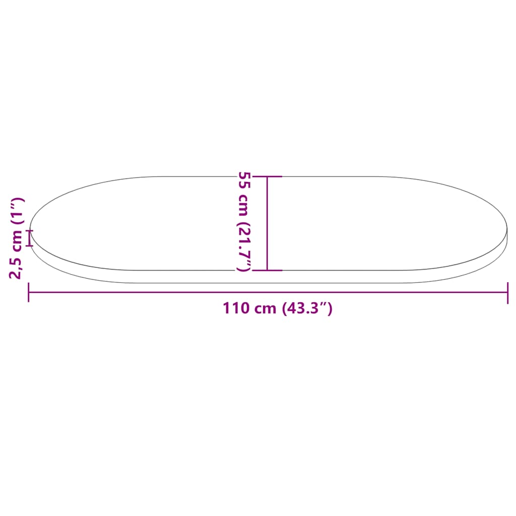 Tampo de mesa oval 110x55x2,5 cm pinho maciço branco