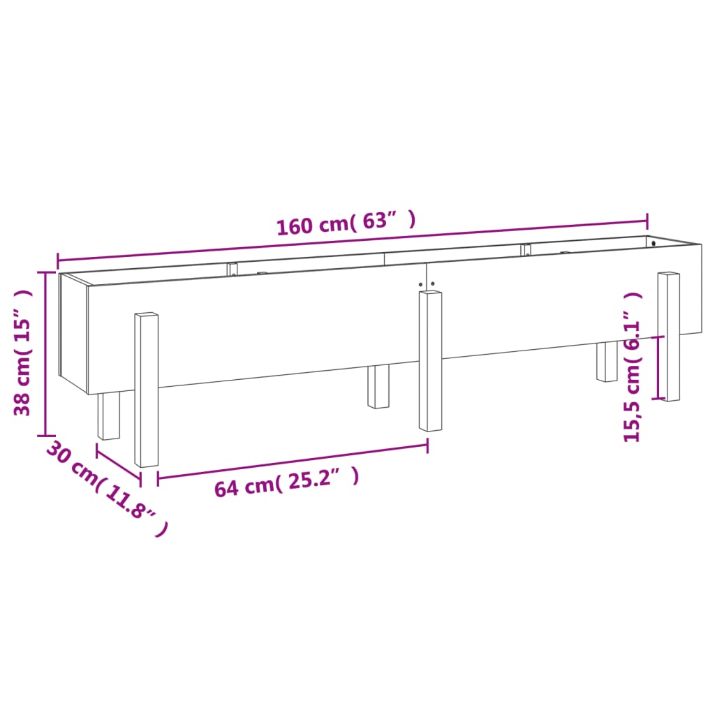Canteiro elevado de jardim 160x30x38 cm pinho maciço branco