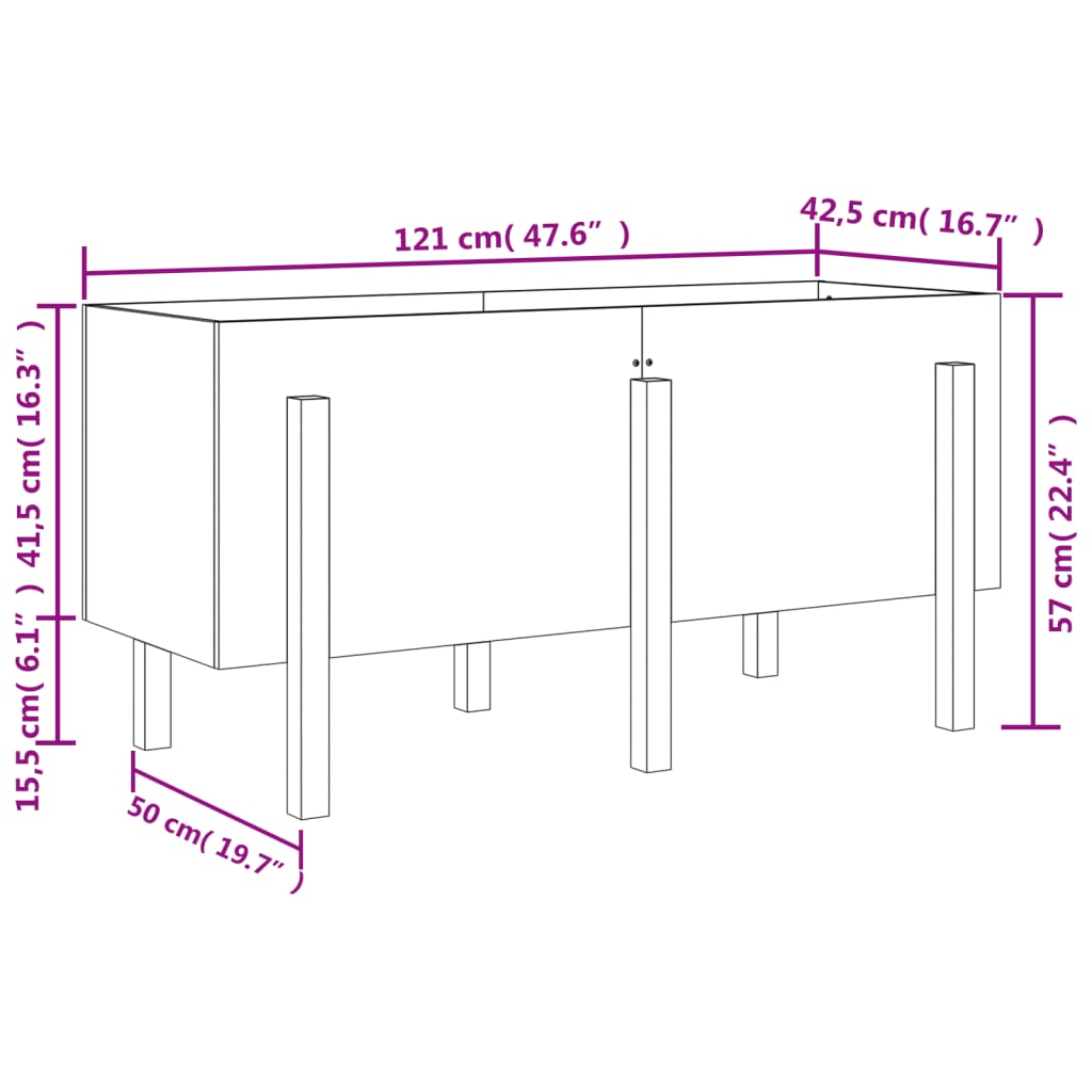 Canteiro elevado de jardim 121x50x57 cm pinho maciço branco