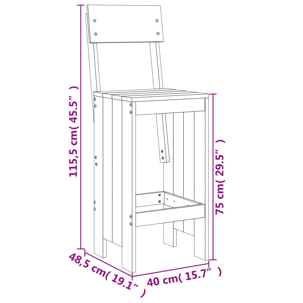 Cadeiras de bar 2 pcs 40x48,5x115,5cm pinho maciço castanho-mel