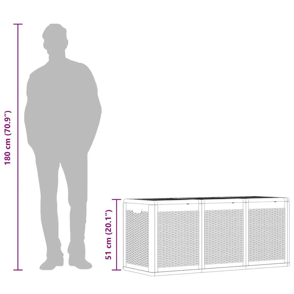 Caixa de arrumação para jardim 270 L vime PP cinzento