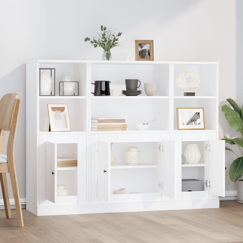 Aparadores altos 3 pcs derivados de madeira branco