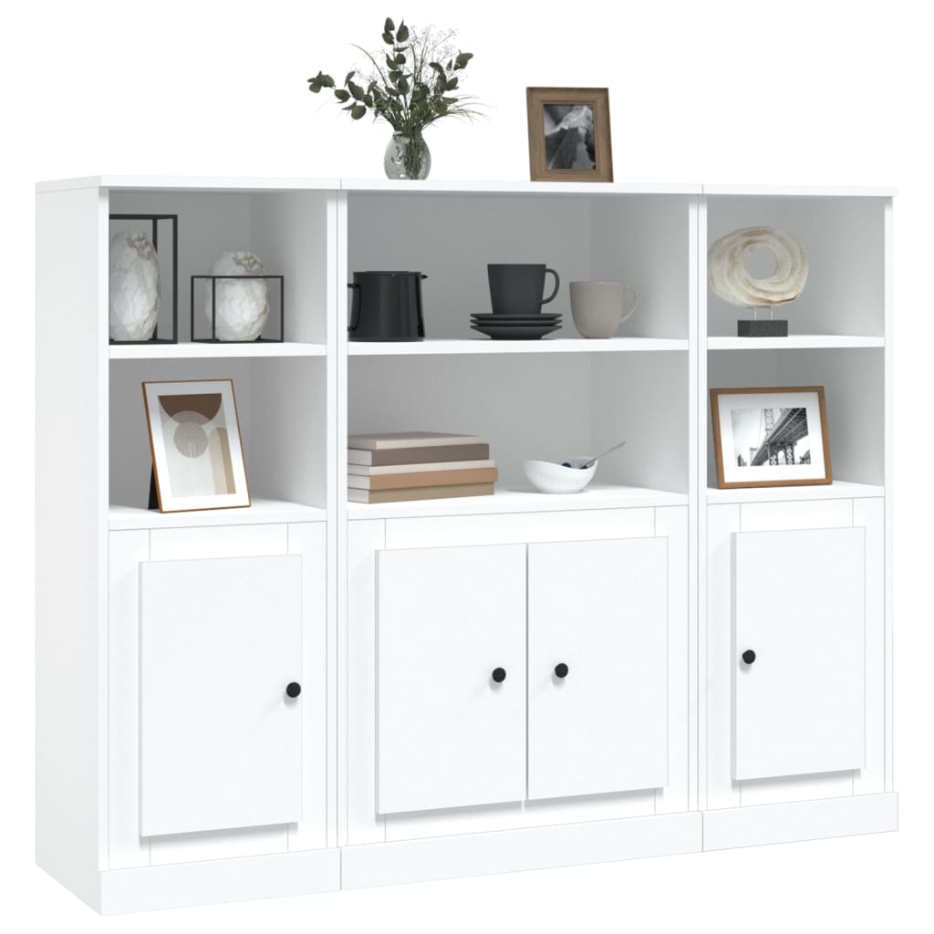 Aparadores altos 3 pcs derivados de madeira branco