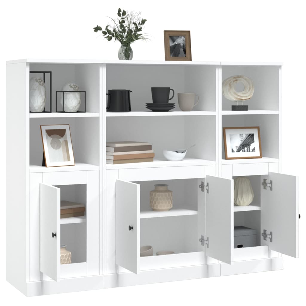 Aparadores altos 3 pcs derivados de madeira branco