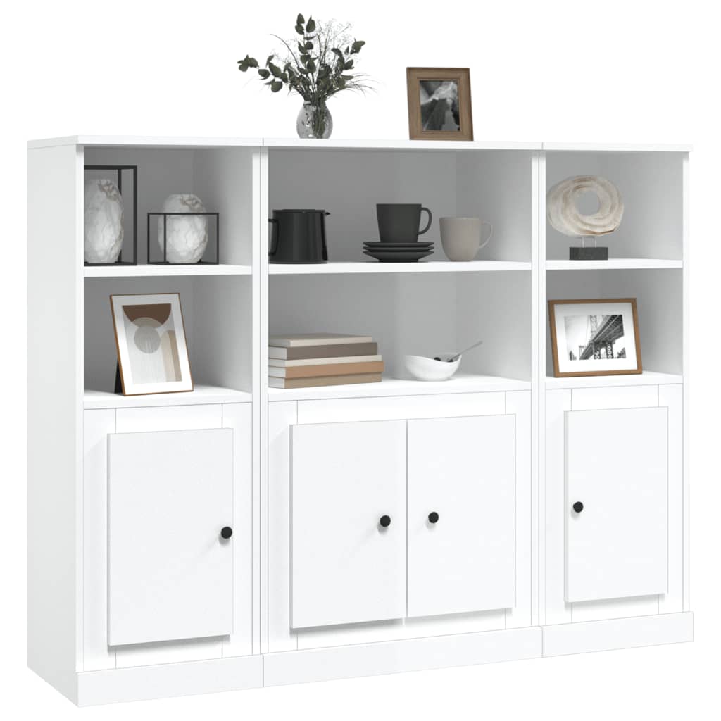 Aparadores altos 3 pcs derivados de madeira branco brilhante