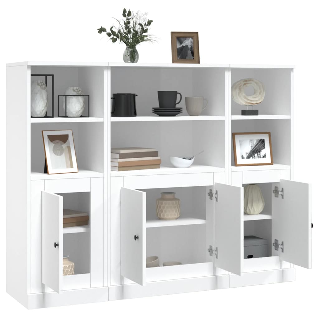 Aparadores altos 3 pcs derivados de madeira branco brilhante