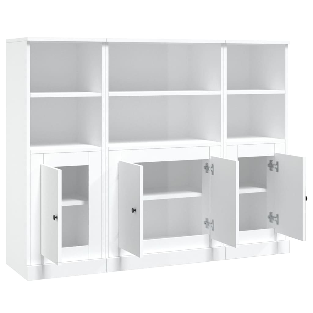 Aparadores altos 3 pcs derivados de madeira branco brilhante
