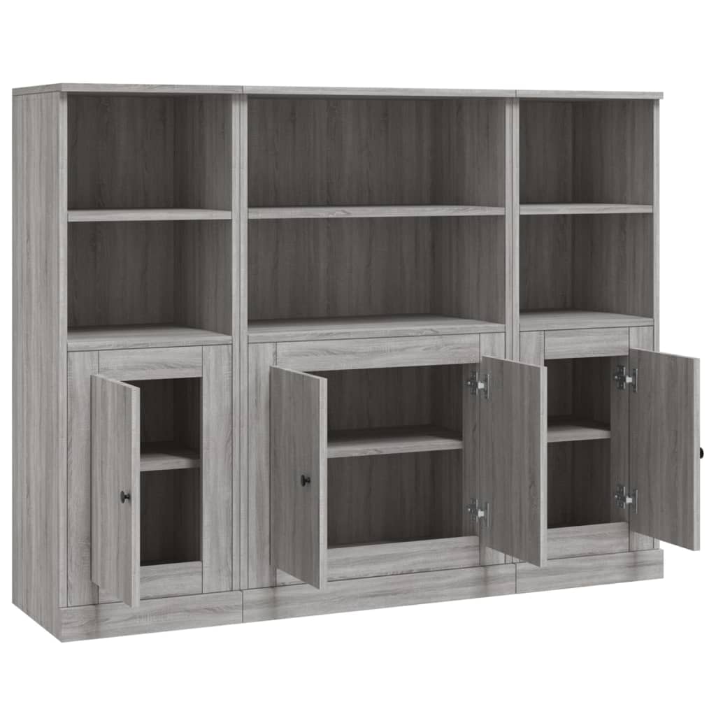 Armários altos 3 pcs derivados de madeira cinzento sonoma