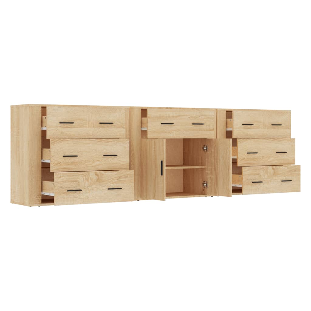 Aparadores 3 pcs derivados de madeira cor carvalho sonoma
