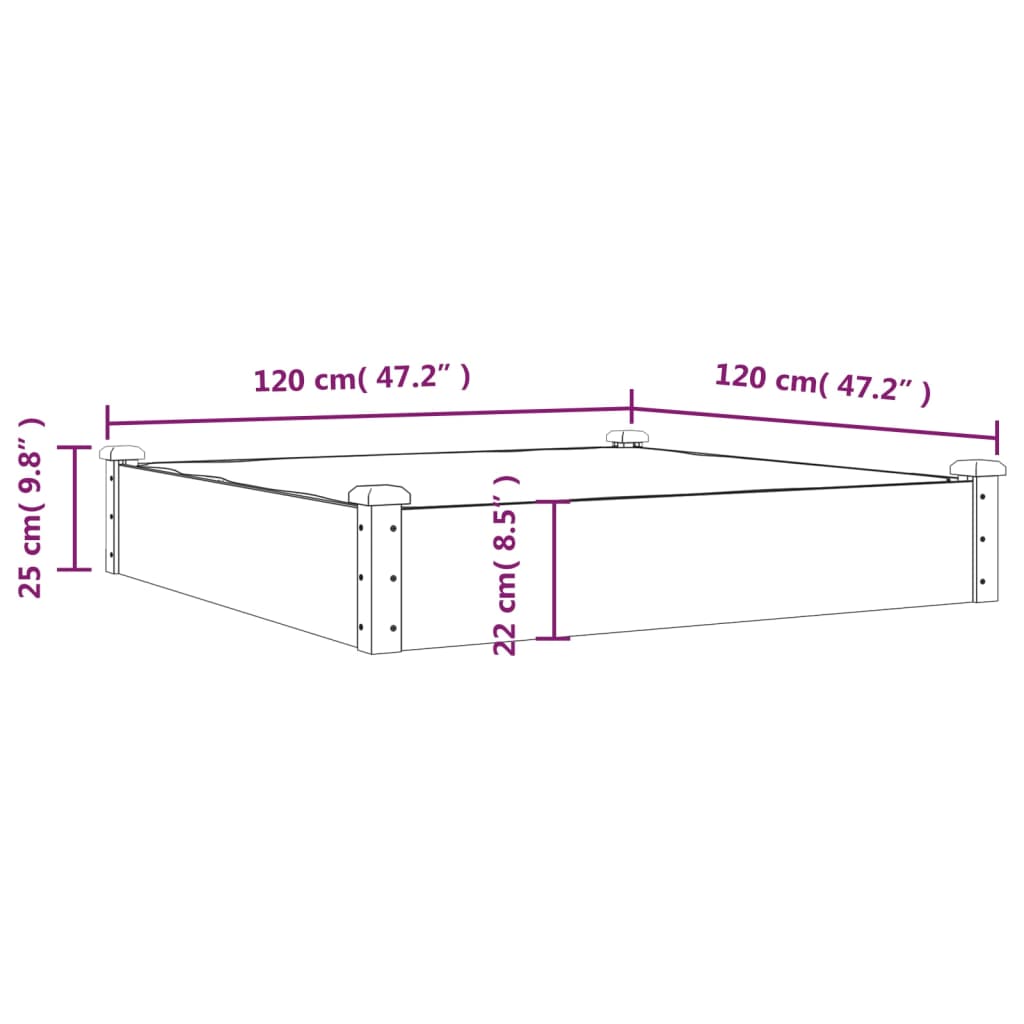 Canteiro elevado c/ forro 120x120x25 cm abeto maciço cinzento