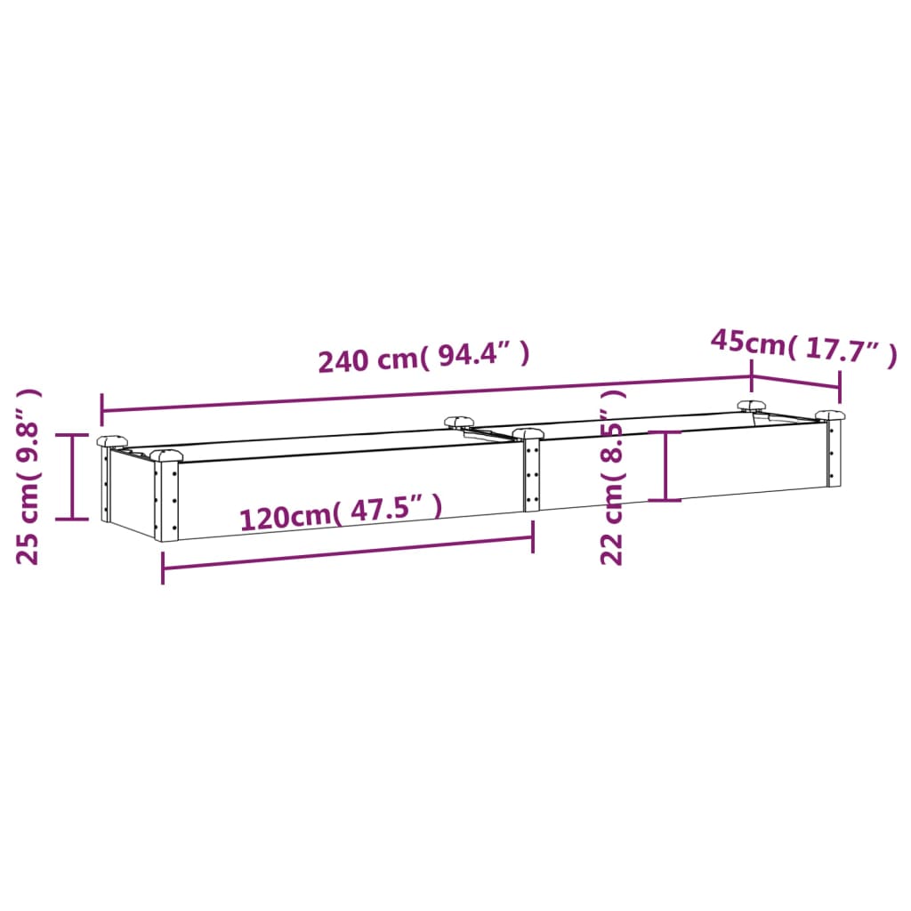 Canteiro elevado c/ forro 240x45x25 cm abeto maciço castanho