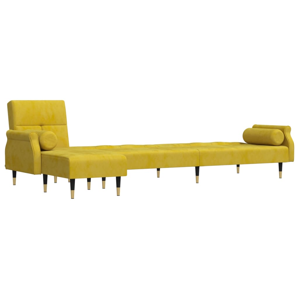 Sofá-cama em forma de L 271x140x70 cm veludo amarelo