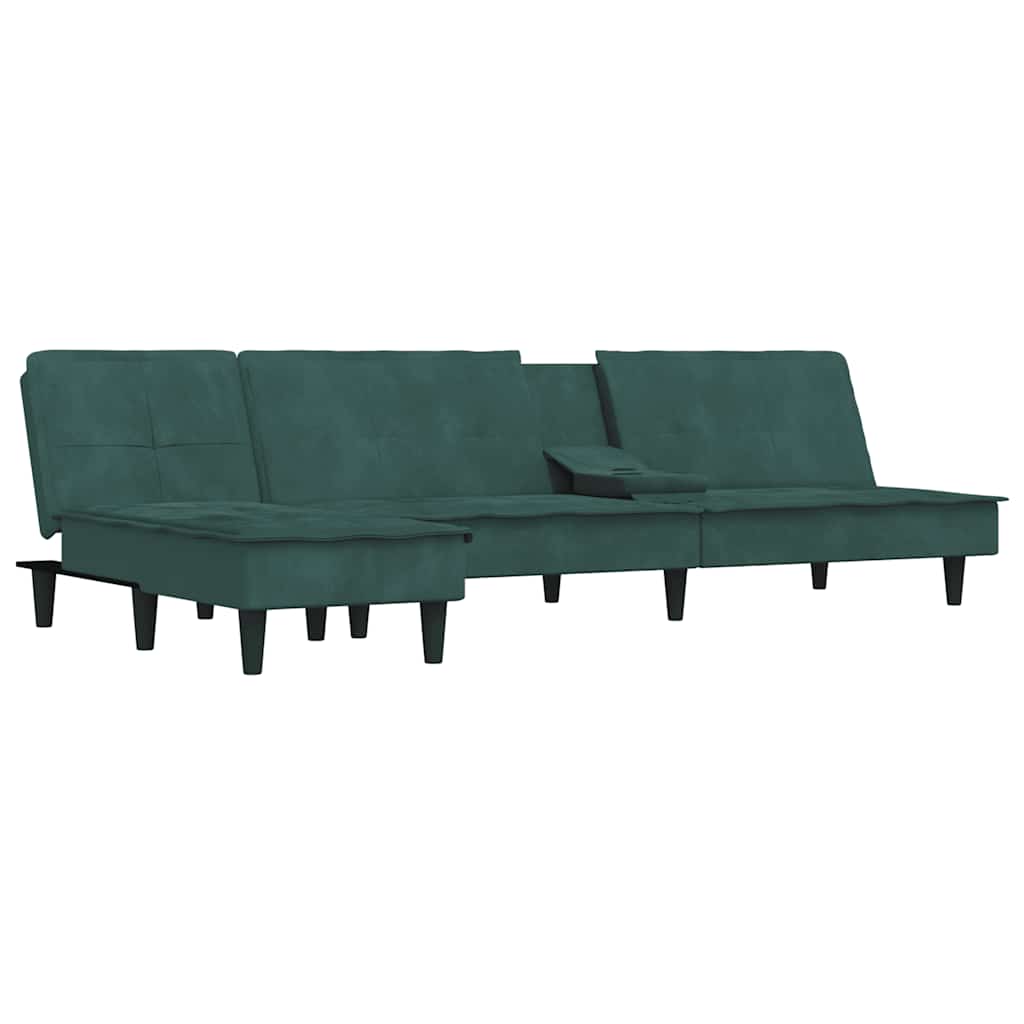 Sofá-cama em forma de L 255x140x70 cm veludo verde-escuro