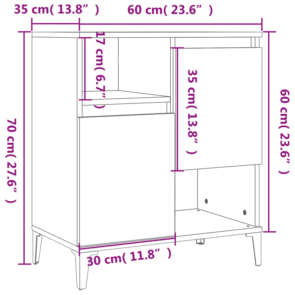 Aparadores 2 pcs 60x35x70 cm derivados madeira cinza sonoma