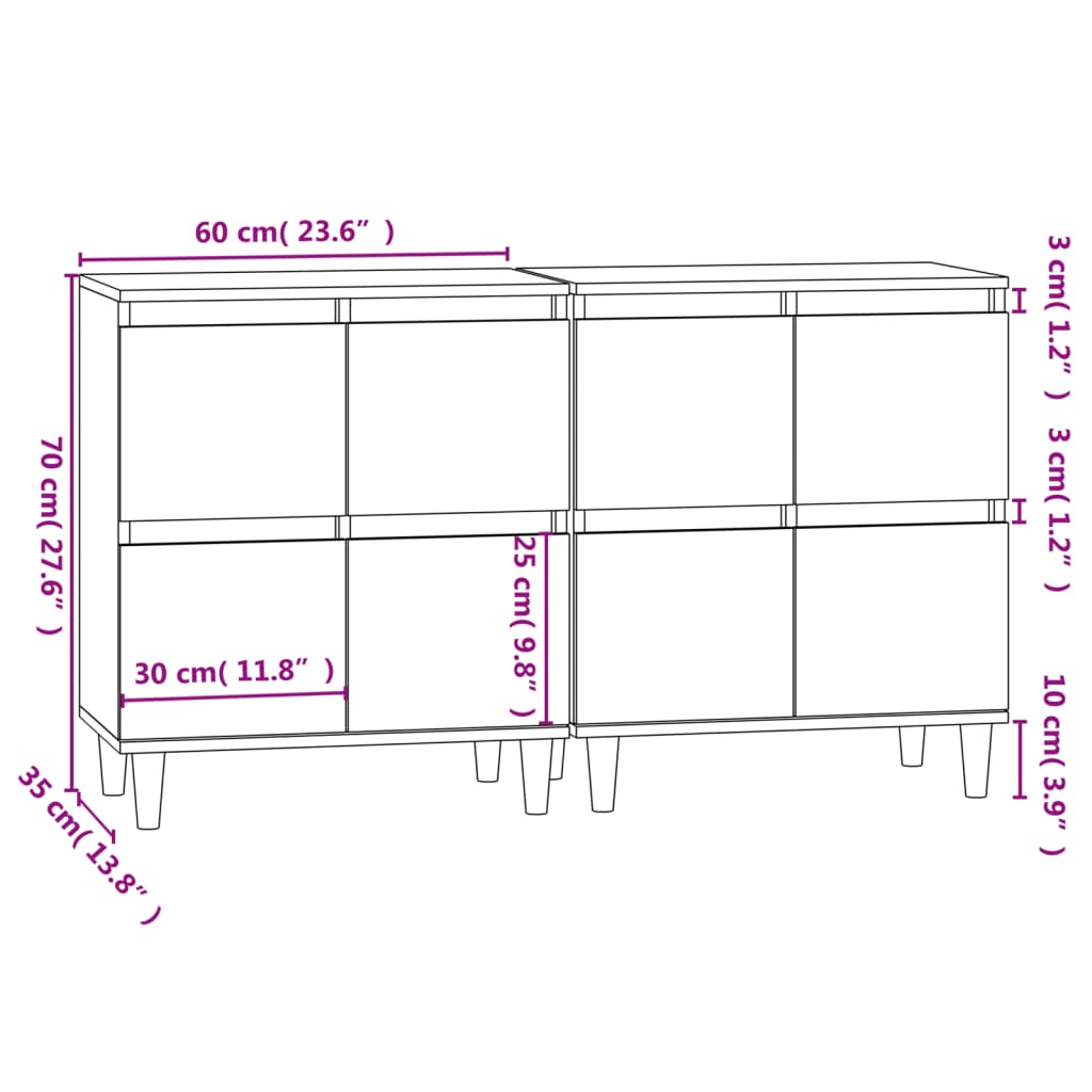 Aparadores 2 pcs 60x35x70 cm derivados de madeira branco