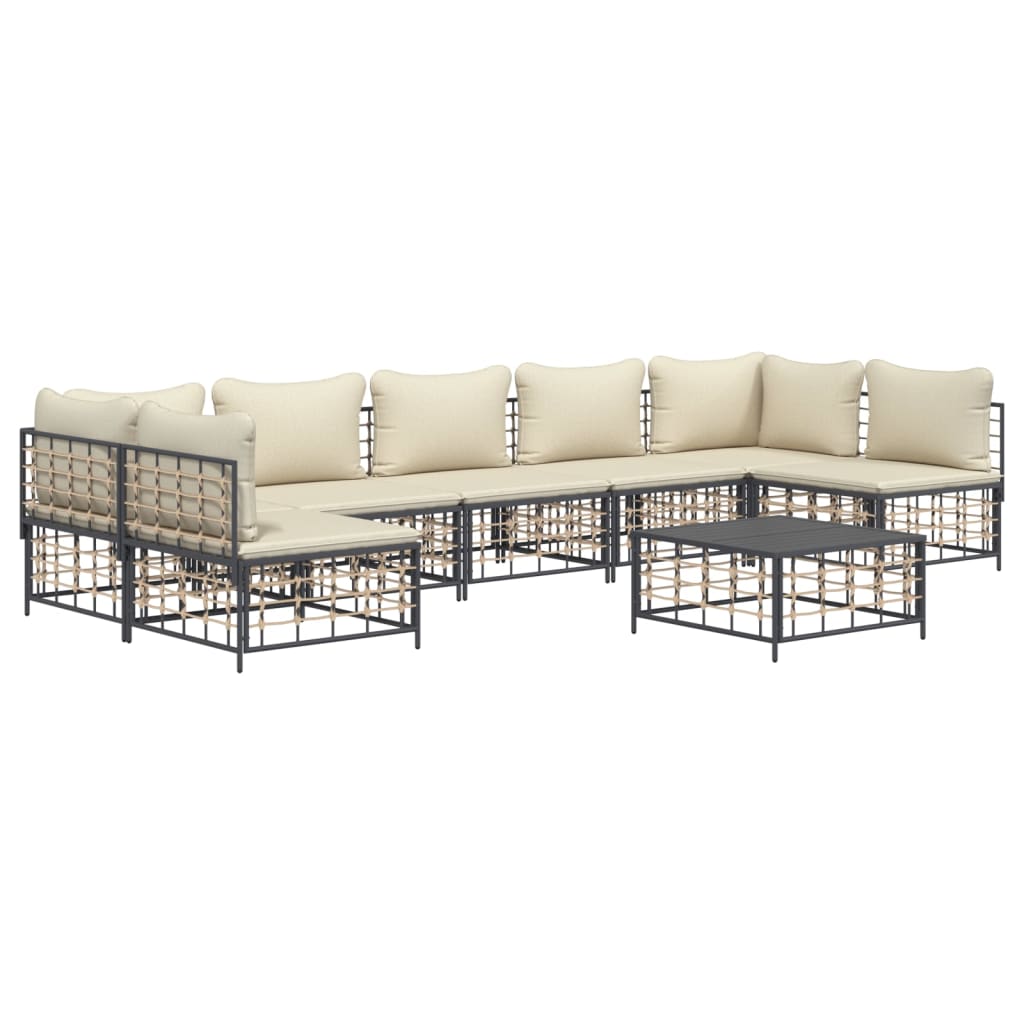 8 pcs conjunto lounge de jardim c/ almofadões vime PE antracite