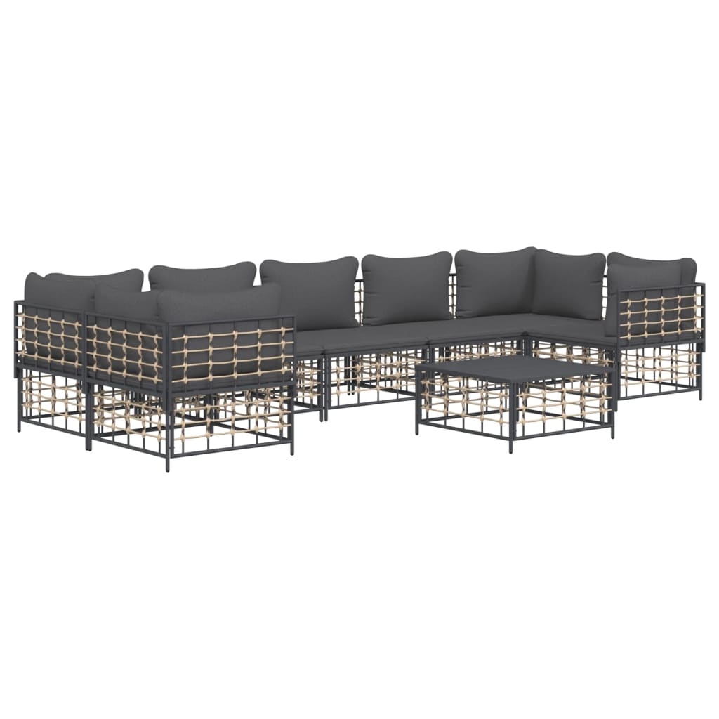8 pcs conjunto lounge de jardim c/ almofadões vime PE antracite