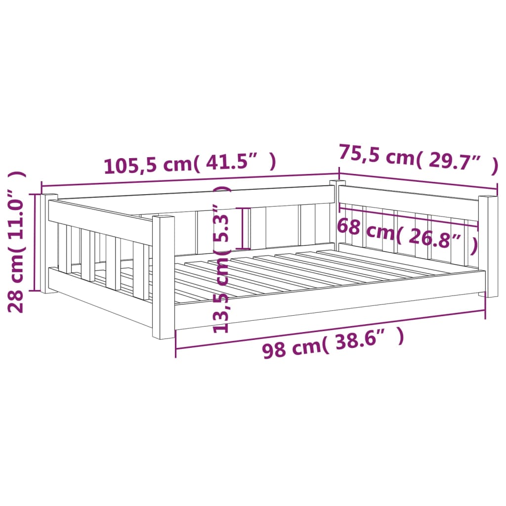 Cama para cães 105,5x75,5x28 cm Madeira maciça de pinho