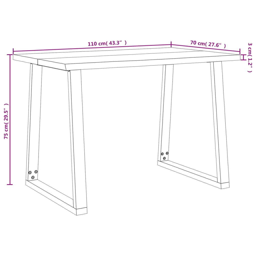 3 pcs conjunto de jantar c/ bordas vivas acácia maciça