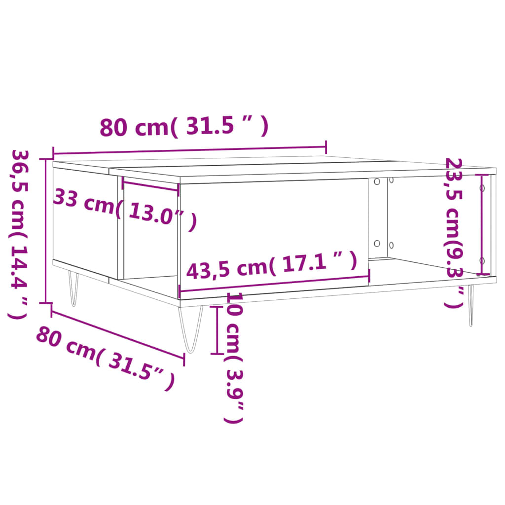 Mesa de centro 80x80x36,5 cm derivados madeira cinzento cimento