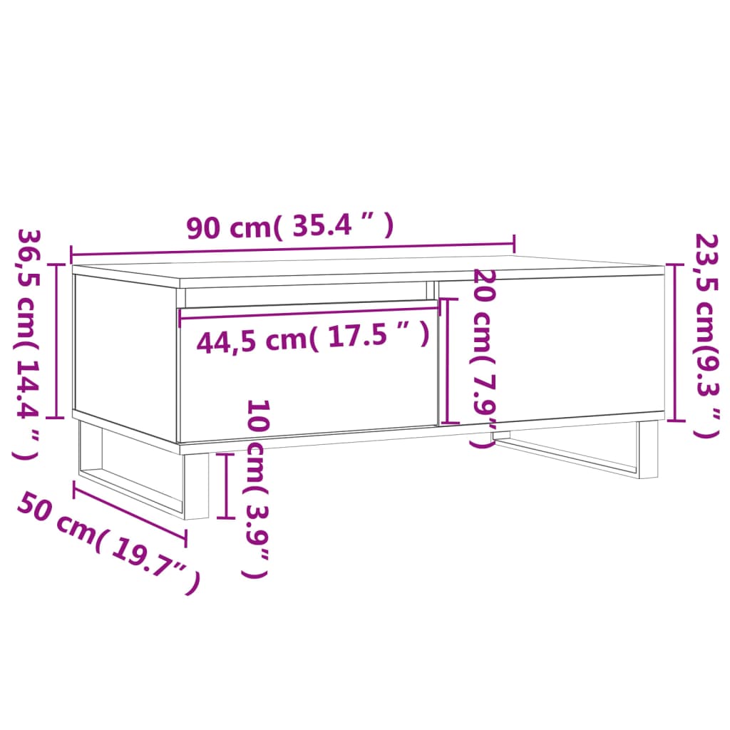 Mesa de centro 90x50x36,5 cm derivados madeira carvalho sonoma