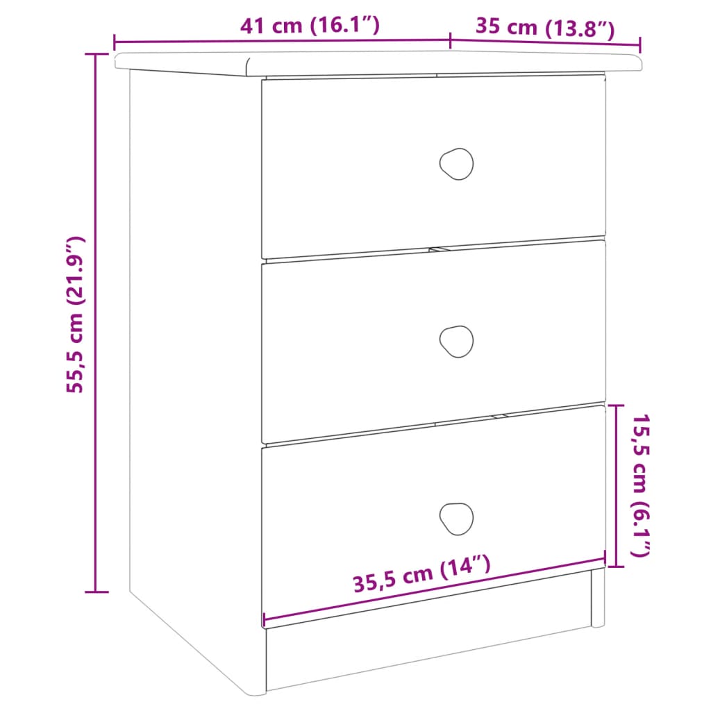 Mesa de cabeceira ALTA 41x35x55,5 cm pinho maciço branco