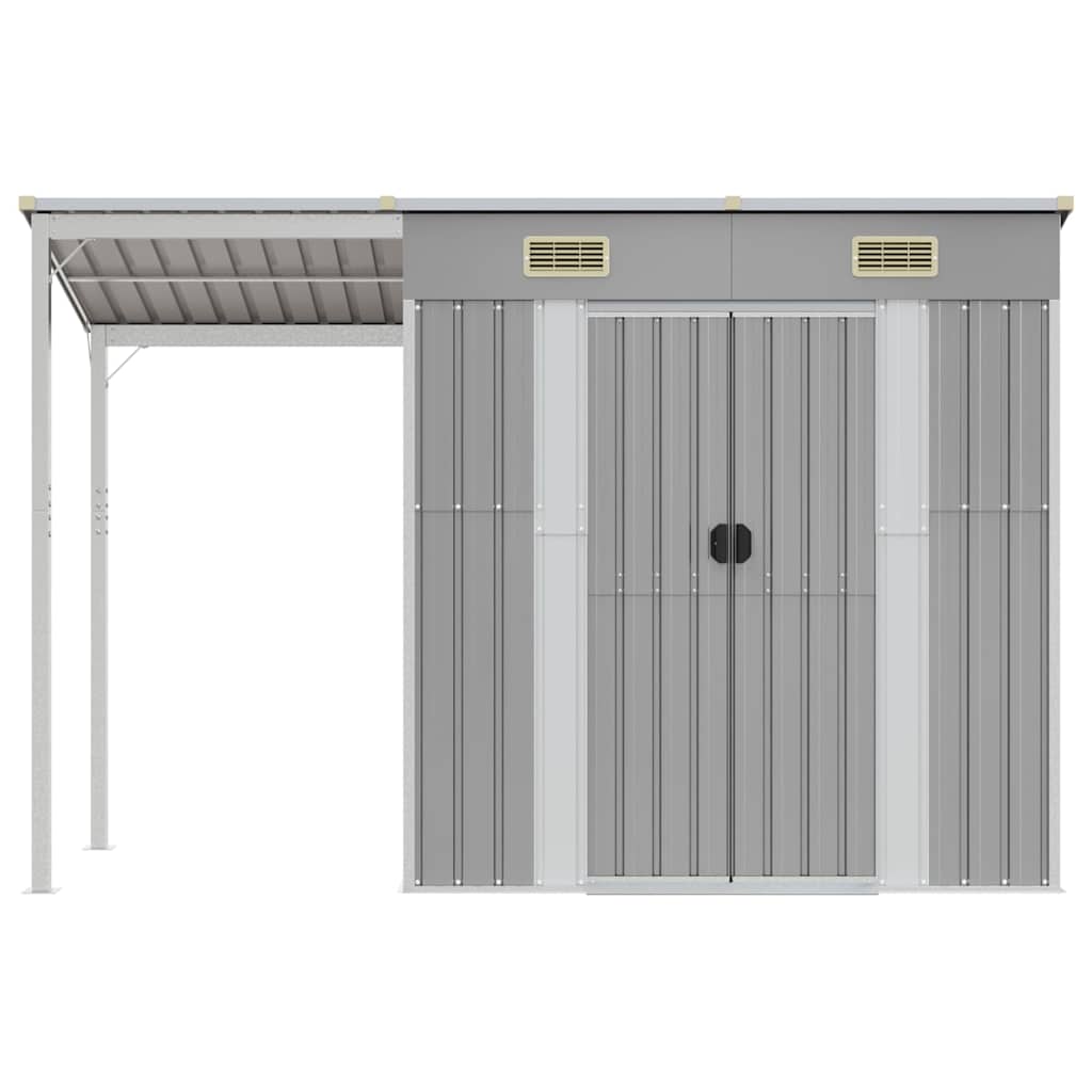 Abrigo de jardim com teto extensível cinza claro 277x107x181 cm aço