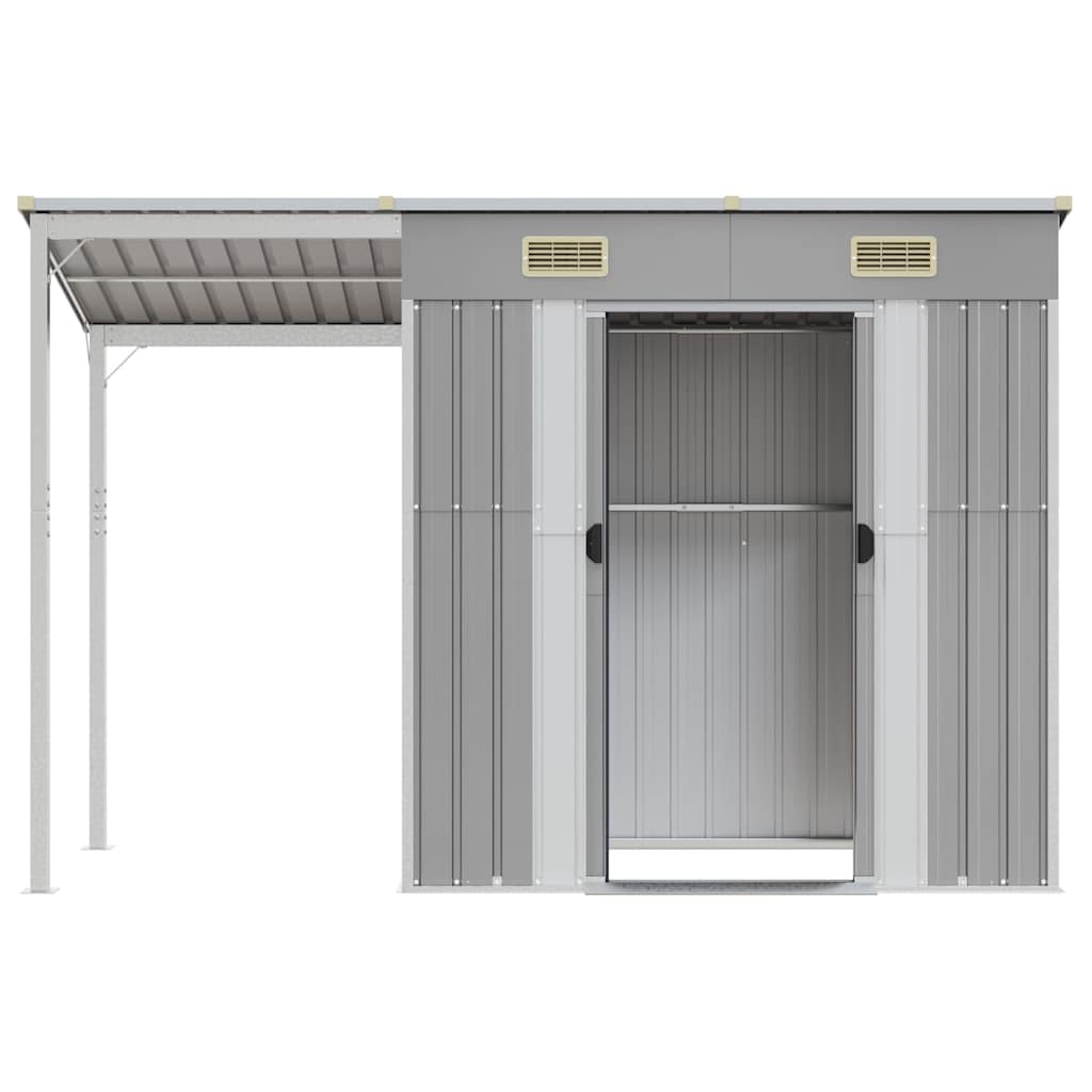 Abrigo de jardim com teto extensível cinza claro 277x107x181 cm aço
