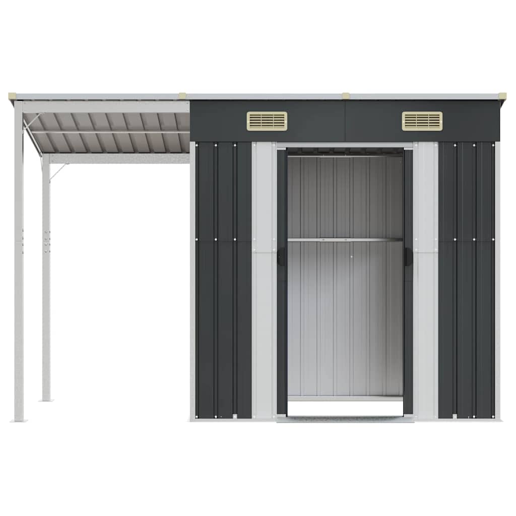 Abrigo de jardim com alpendre 277x107x181 cm aço antracite