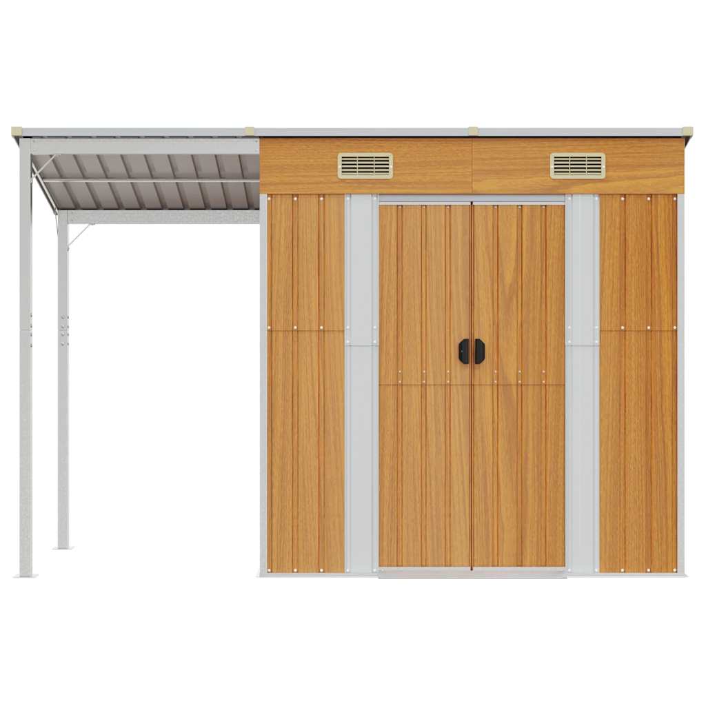 Abrigo de jardim c/ alpendre 277x107x181cm aço castanho-claro