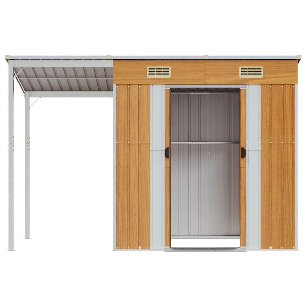 Abrigo de jardim c/ alpendre 277x107x181cm aço castanho-claro