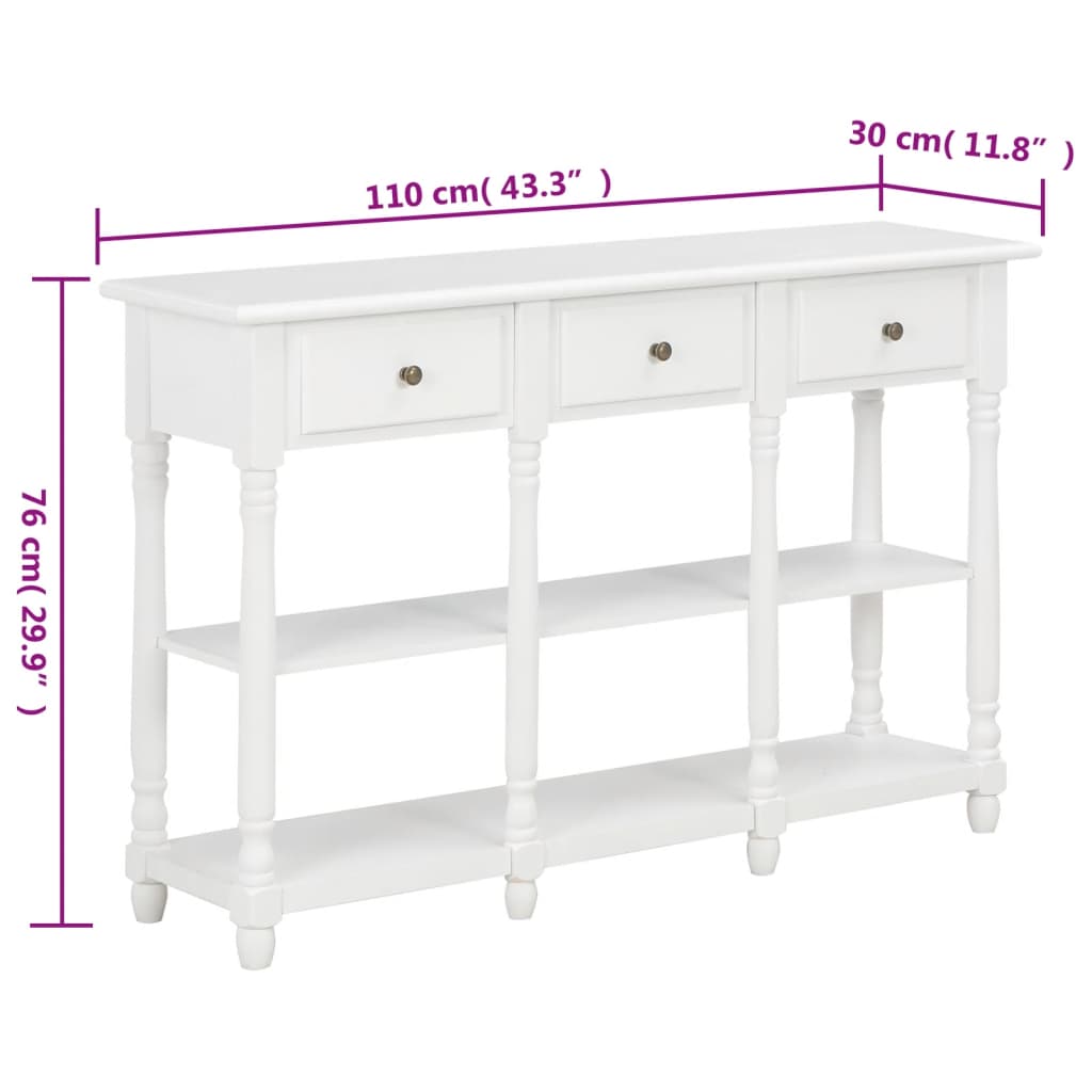 Mesa consola 110x30x76 cm derivados de madeira branco