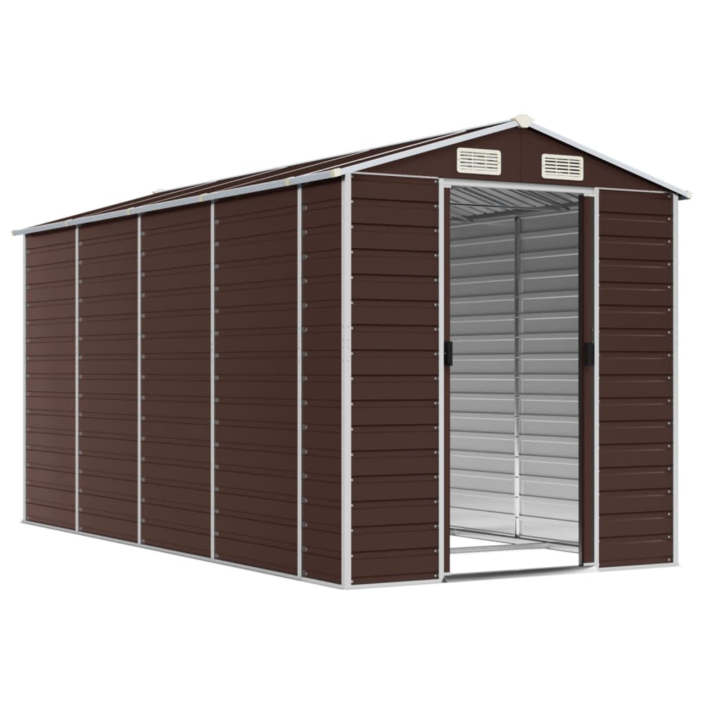 Abrigo de jardim castanho 191x385x198 cm aço galvanizado