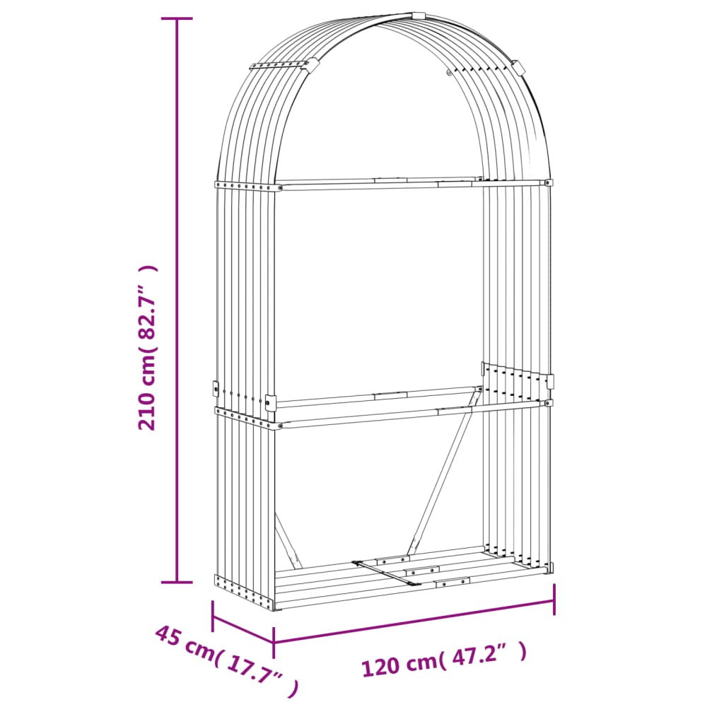 Suporte de lenha 120x45x210 cm aço galvanizado castanho